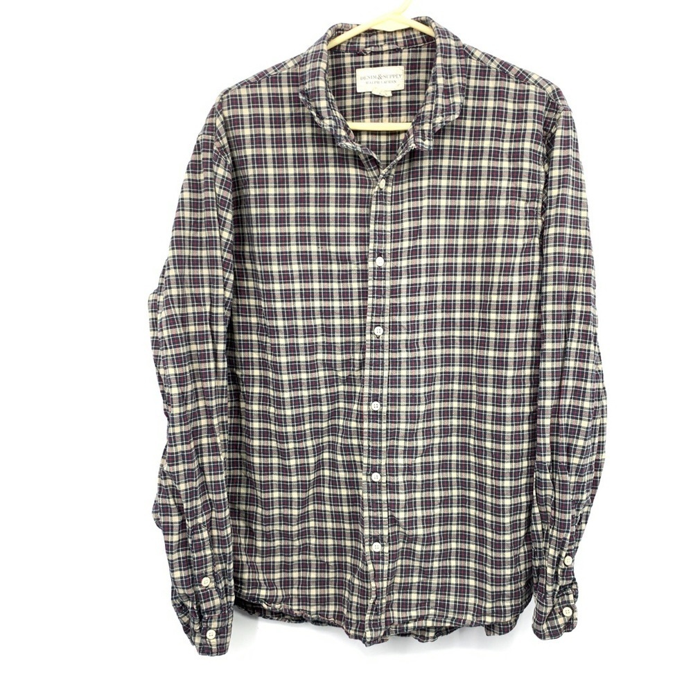 Denim Supply‎ Ralph Lauren Men Size XXL Shirt Button Down Top Blue Checker Plaid